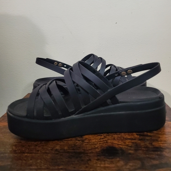 Womens CROCS Literide Brooklyn Strappy Wedge Platform Sandals Size 8 Black - Picture 4 of 11